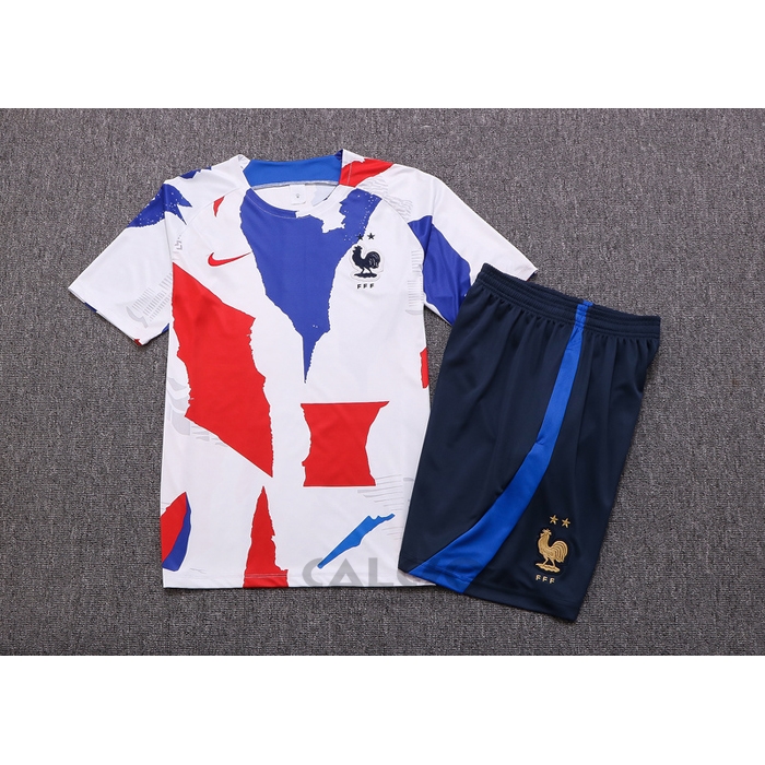 Tuta da Track Francia Manica Corta 2022-2023 Bianco Rosso Blu - Pantaloncini